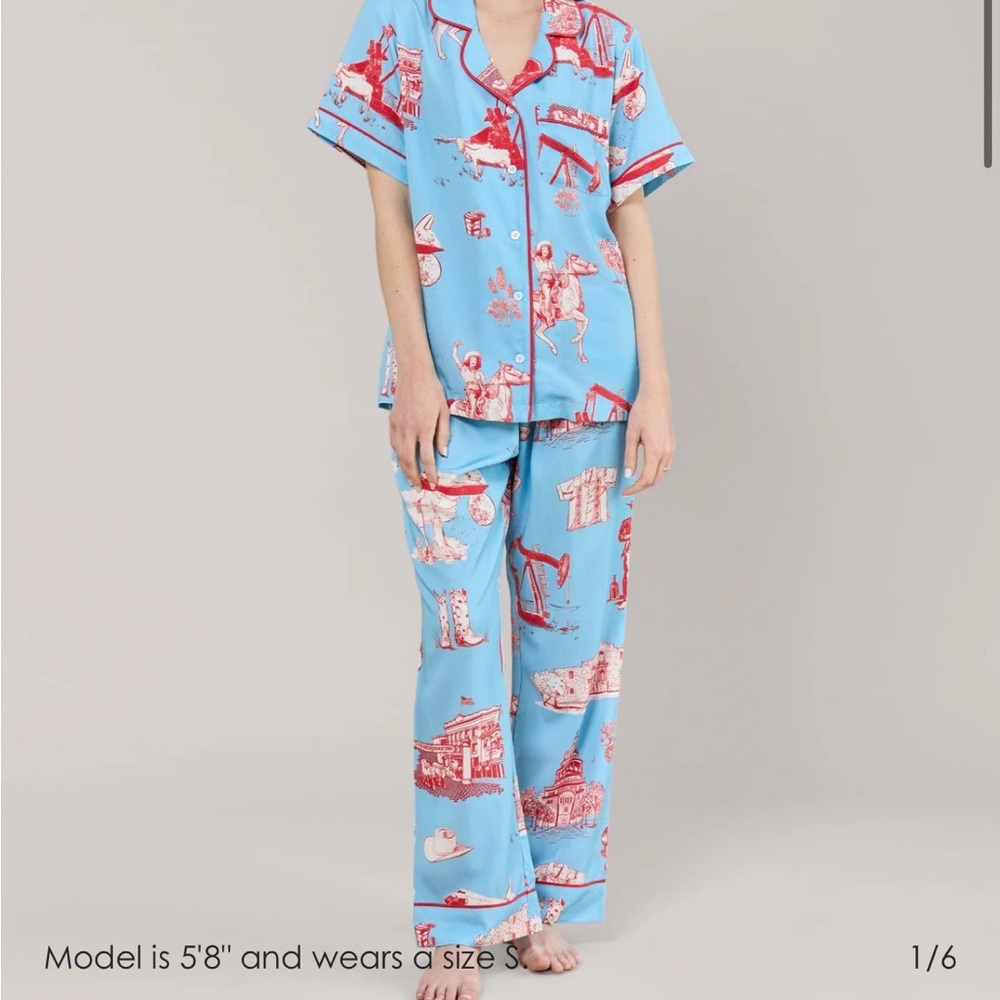 Katie Kime Texas Toile Pajama Pants Set size small western red blue